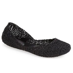 Melissa + Campana papel black glitter jelly ballet flats